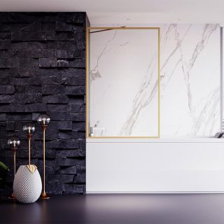 Шторка на ванну Veconi Palau PL-85G, 800x1500, брашированное золото, стекло прозрачное